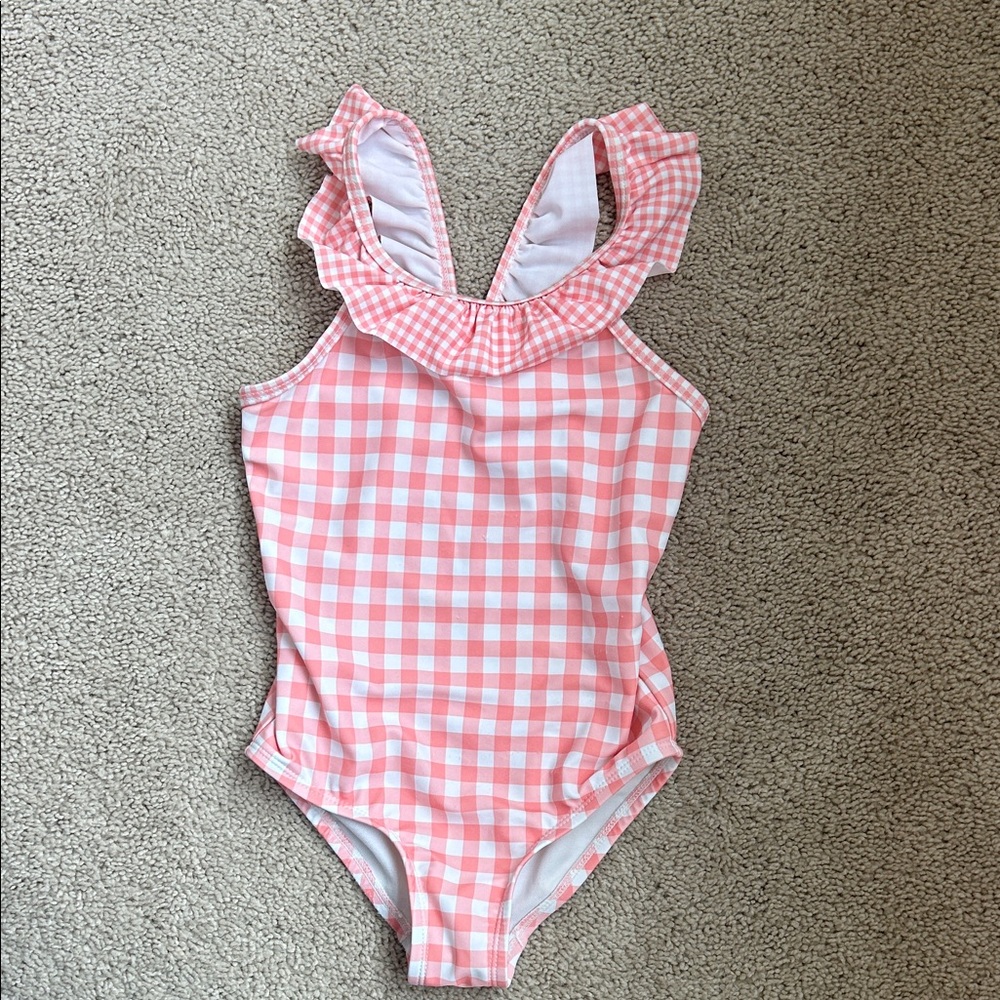 Carter’s Pink & White Gingham Ruffle Swimsuit, 5T